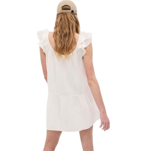 GAP 'New White' Crinkle Gauze Mini Dress Airy Flutter Sleeve Pockets Size XL NWT - Picture 5 of 14